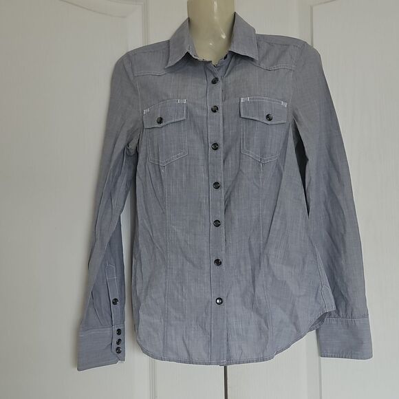 Club Monaco Women's Button-Down Long Sleeves Cotton Shirt XS Blue - Picture 5 of 16